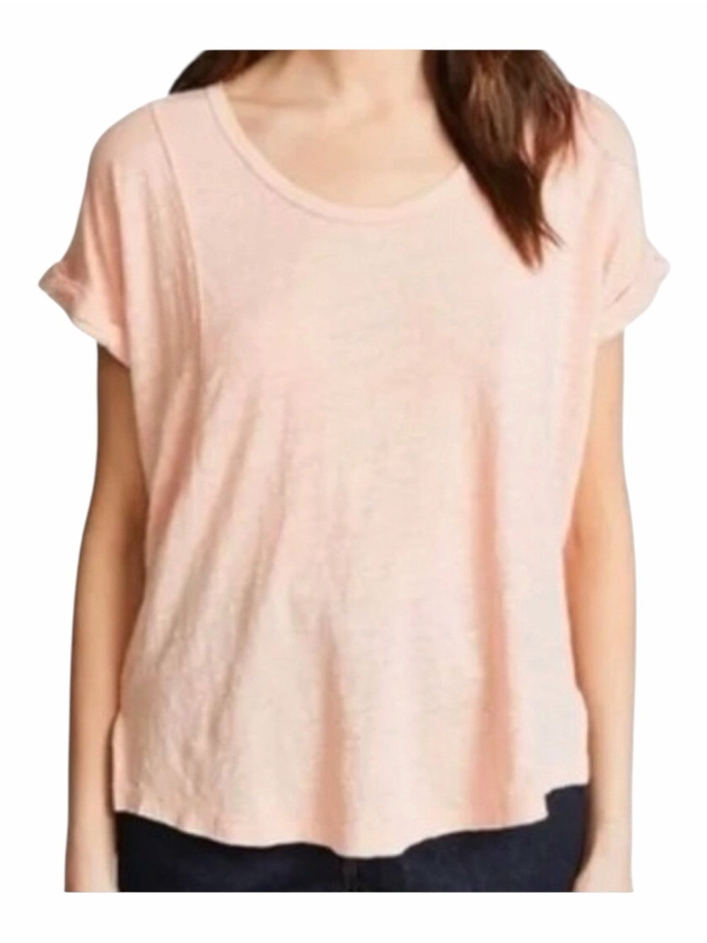 Rag & Bone Linen Lottie Short Sleeve Tee in Dusty Peach Scoop Neckline